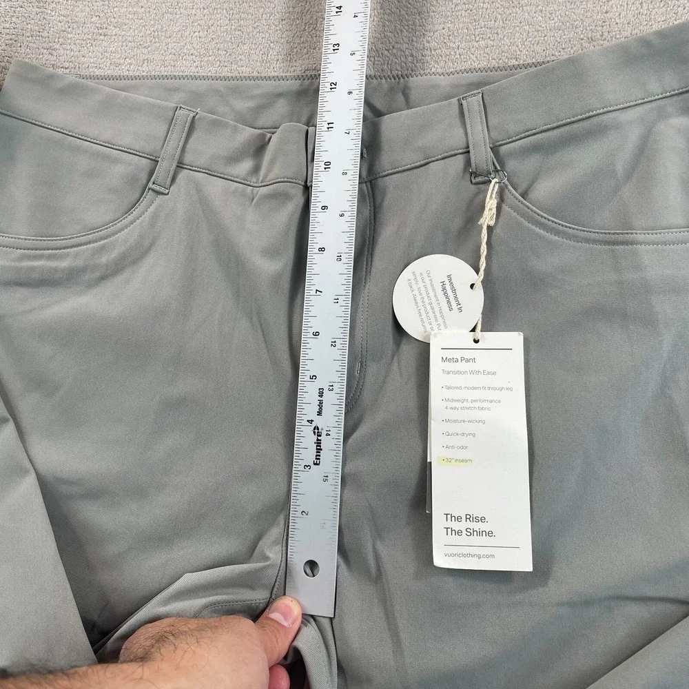 Vuori Meta Pants Men 34x27 Driftwood Athletic Slim Fit 5-Pocket Stretch NWT $128